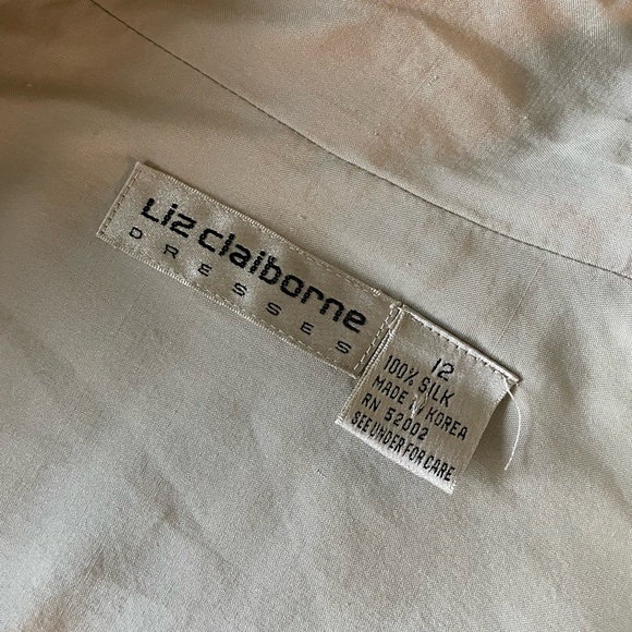 Vintage 80s Liz Claiborne Beige Silk Dress With Shoulder Pads - Picture 5 of 8